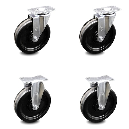 Service Caster 6 Inch Phenolic Wheel Swivel Top Plate Caster Set with 2 Rigid SCC-20S615-PHS-2-R-2